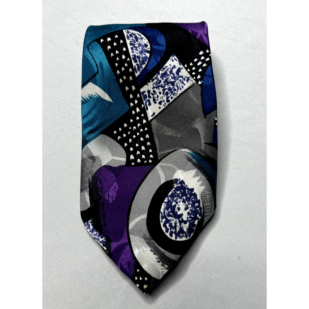 Florenzi 100% Polyester Necktie Purple Silver Abstract Geometric Career Wear